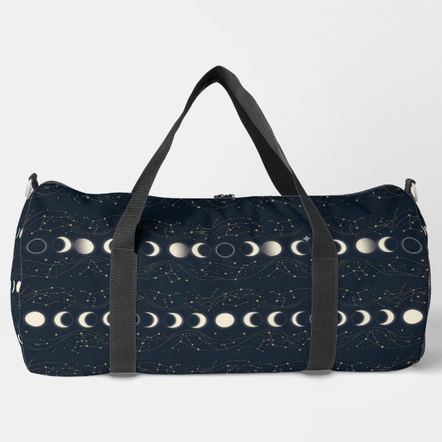 Minimalist Lunar Phases Pattern with Stars and Nig Duffle Bag (Front)