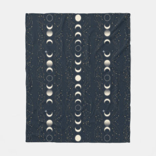 Minimalist Lunar Phases Pattern with Stars and Nig Fleece Blanket