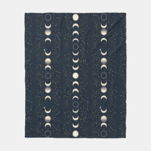 Minimalist Lunar Phases Pattern with Stars and Nig Fleece Blanket