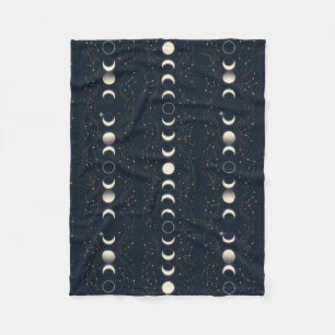 Minimalist Lunar Phases Pattern with Stars and Nig Fleece Blanket