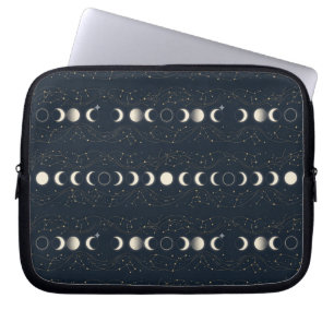 Minimalist Lunar Phases Pattern with Stars and Nig Laptop Sleeve