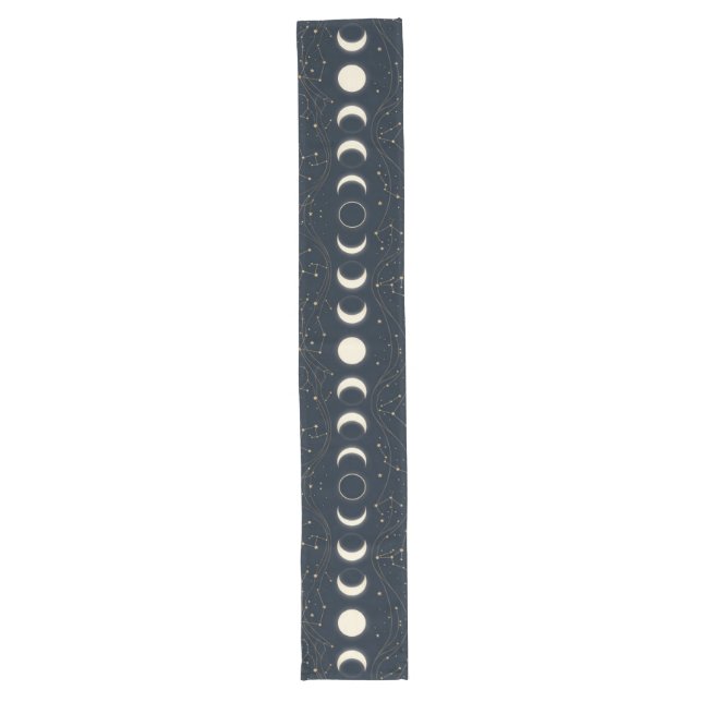Minimalist Lunar Phases Pattern with Stars and Nig Long Table Runner (Front)