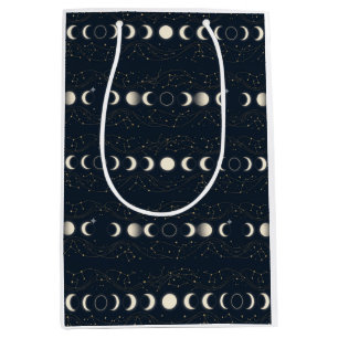 Minimalist Lunar Phases Pattern with Stars and Nig Medium Gift Bag