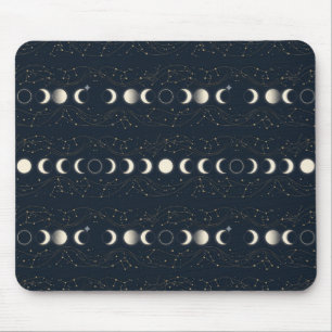 Minimalist Lunar Phases Pattern with Stars and Nig Mouse Mat
