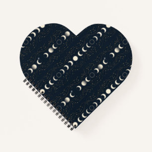 Minimalist Lunar Phases Pattern with Stars and Nig Notebook