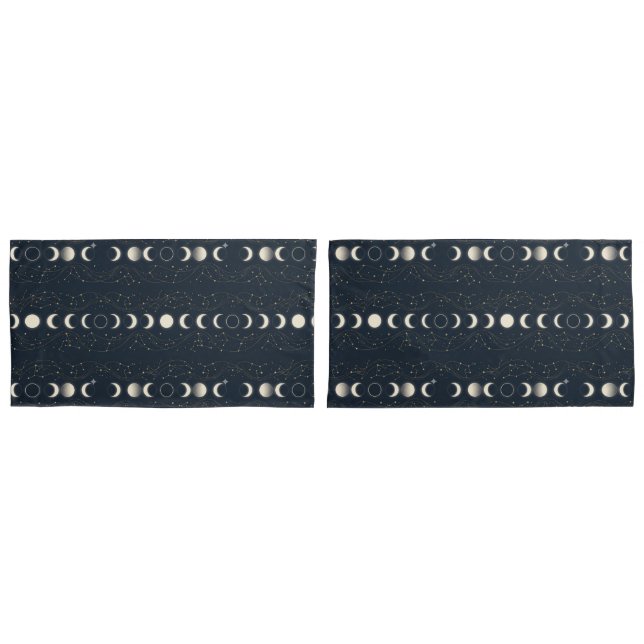 Minimalist Lunar Phases Pattern with Stars and Nig Pillowcase (Front-Set)