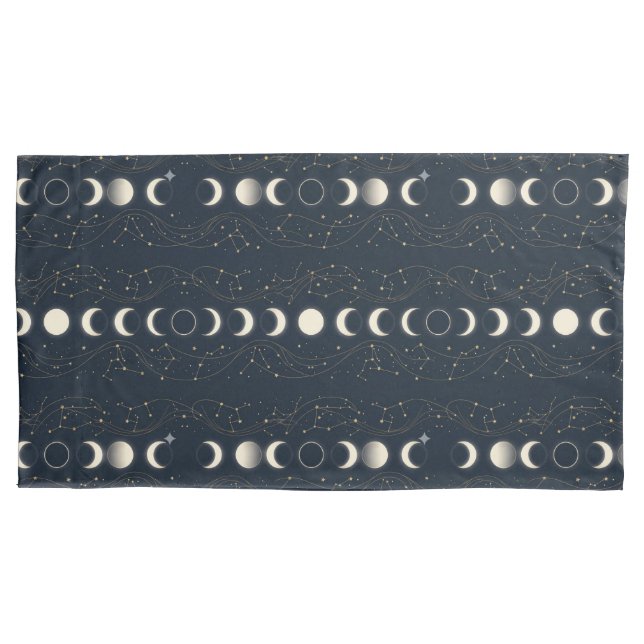Minimalist Lunar Phases Pattern with Stars and Nig Pillowcase (Front)