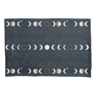 Minimalist Lunar Phases Pattern with Stars and Nig Pillowcase