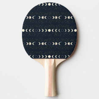 Minimalist Lunar Phases Pattern with Stars and Nig Ping Pong Paddle