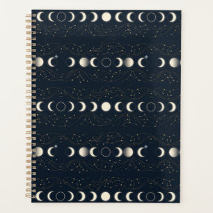 Minimalist Lunar Phases Pattern with Stars and Nig Planner