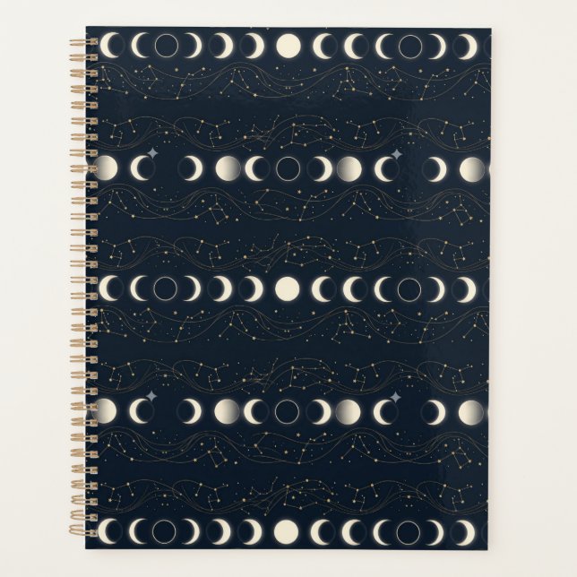 Minimalist Lunar Phases Pattern with Stars and Nig Planner (Front)