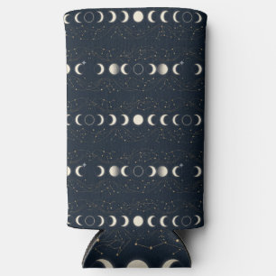 Minimalist Lunar Phases Pattern with Stars and Nig Seltzer Can Cooler