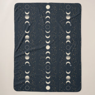 Minimalist Lunar Phases Pattern with Stars and Nig Sherpa Blanket