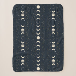 Minimalist Lunar Phases Pattern with Stars and Nig Sherpa Blanket