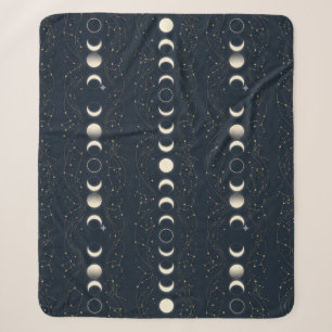 Minimalist Lunar Phases Pattern with Stars and Nig Sherpa Blanket