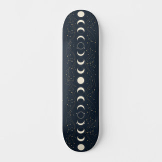 Minimalist Lunar Phases Pattern with Stars and Nig Skateboard