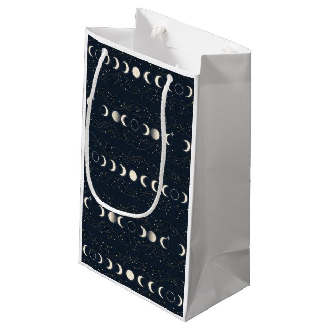Minimalist Lunar Phases Pattern with Stars and Nig Small Gift Bag (Back Angled)