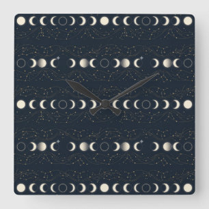 Minimalist Lunar Phases Pattern with Stars and Nig Square Wall Clock