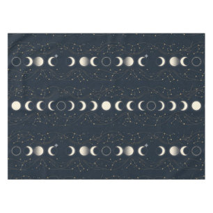 Minimalist Lunar Phases Pattern with Stars and Nig Tablecloth