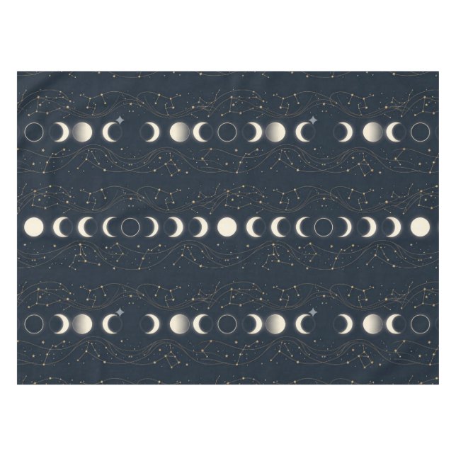 Minimalist Lunar Phases Pattern with Stars and Nig Tablecloth (Front (Horizontal))