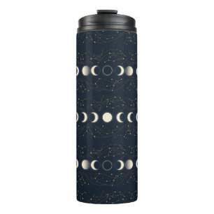 Minimalist Lunar Phases Pattern with Stars and Nig Thermal Tumbler