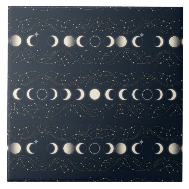 Minimalist Lunar Phases Pattern with Stars and Nig Tile (Front)