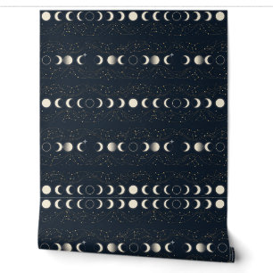 Minimalist Lunar Phases Pattern with Stars and Nig Wallpaper