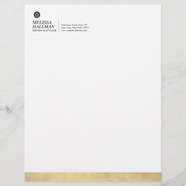 Minimalist Luxe Floral Logo Designer Faux Gold Custom Letterhead (Front)