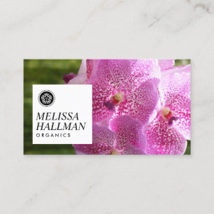 Minimalist Luxe Floral Logo with Pink Orchids Business Card