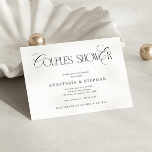 Minimalist Luxe Script Black White Couples Shower Invitation