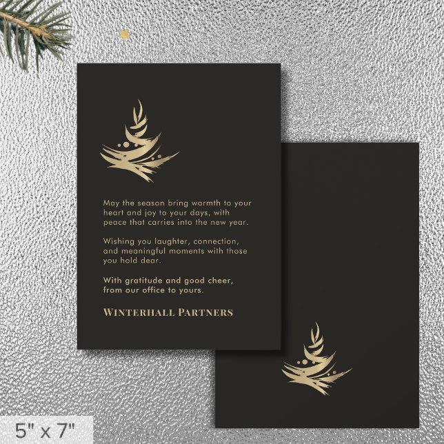Minimalist Luxury Abstract Tree Black Gold Holiday Card (Creator Uploaded)