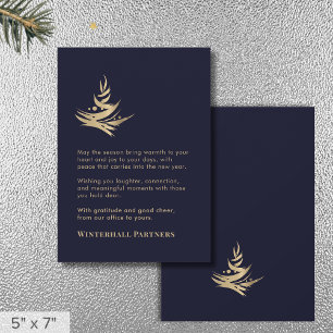 Minimalist Luxury Abstract Tree Navy Blue Gold Holiday Card