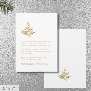 Minimalist Luxury Abstract Tree White Gold Holiday Card