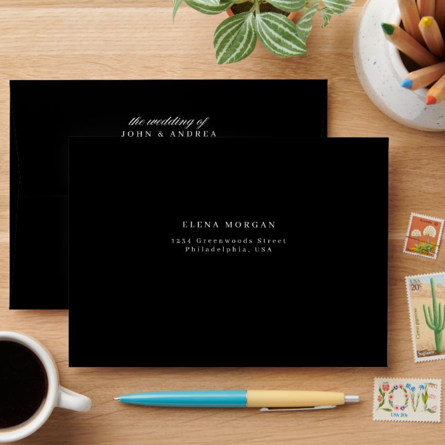 Minimalist Luxury Black and White Wedding Envelope (Desk)