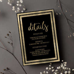 Minimalist luxury black gold wedding Details  Invitation