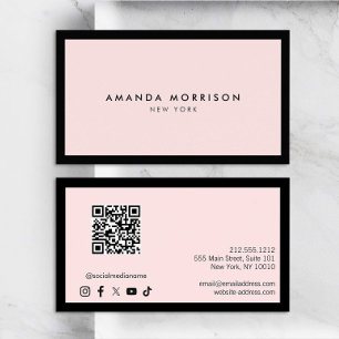Minimalist Luxury Black/Pink QR Code Social Media Business Card
