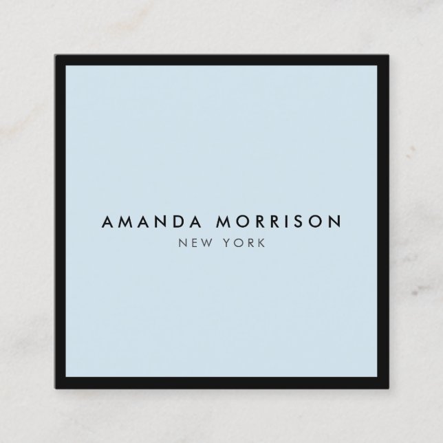 Minimalist Luxury Boutique Black/Blue Square Business Card (Front)