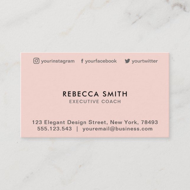 Minimalist Luxury Boutique Black/Blush Pink Business Card (Front)