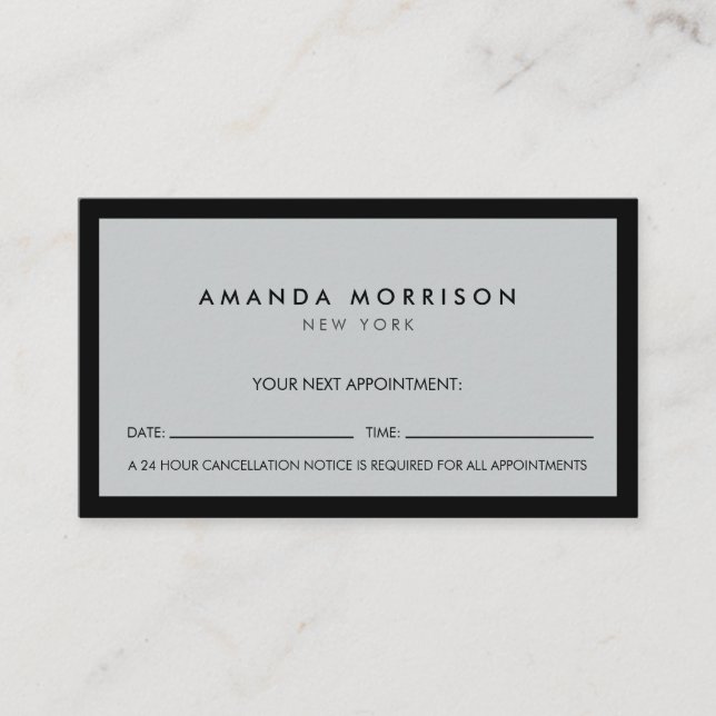 Minimalist Luxury Boutique Black/Grey Appointment Business Card (Front)