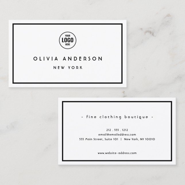 Minimalist Luxury Boutique Black/Ivory logo  Business Card (Front/Back)