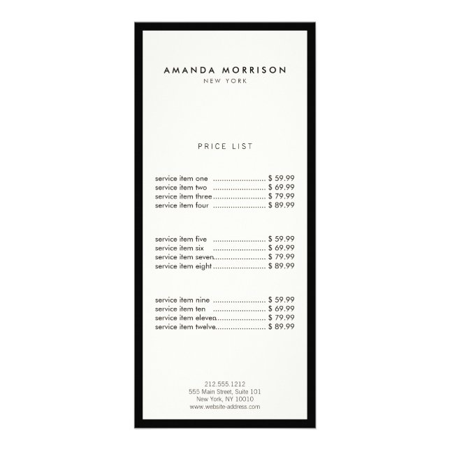 Minimalist Luxury Boutique Black/Ivory Rack Card (Front)
