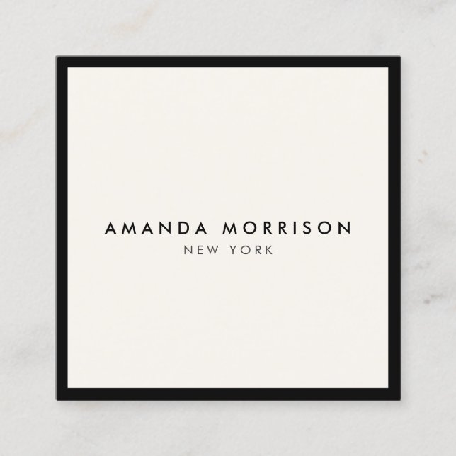 Minimalist Luxury Boutique Black/Ivory Square Business Card (Front)