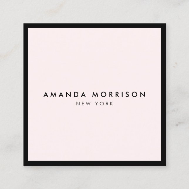 Minimalist Luxury Boutique Black/Pastel Pink Square Business Card (Front)