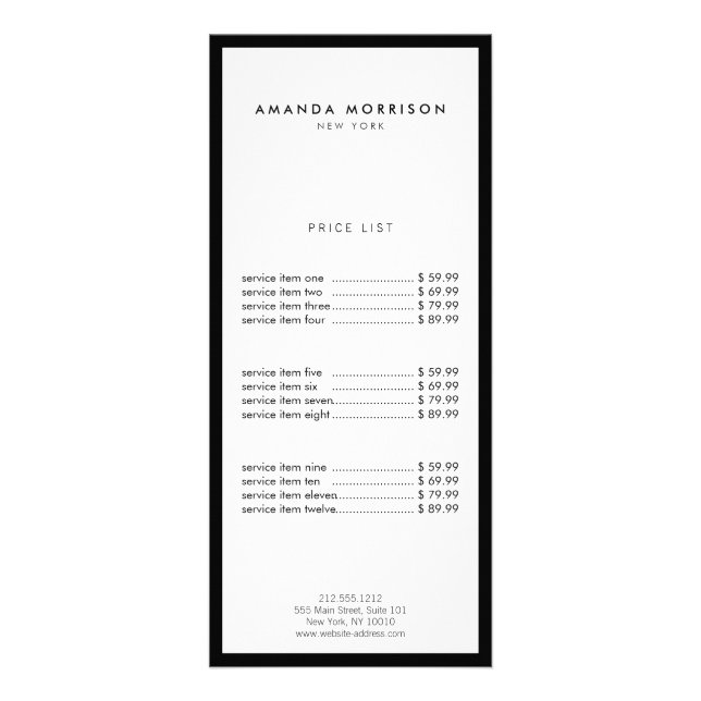 Minimalist Luxury Boutique Black/White Rack Card (Front)