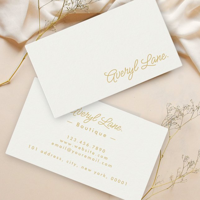 Minimalist Luxury Boutique Ivory Gold Script Business Card (Creator Uploaded)