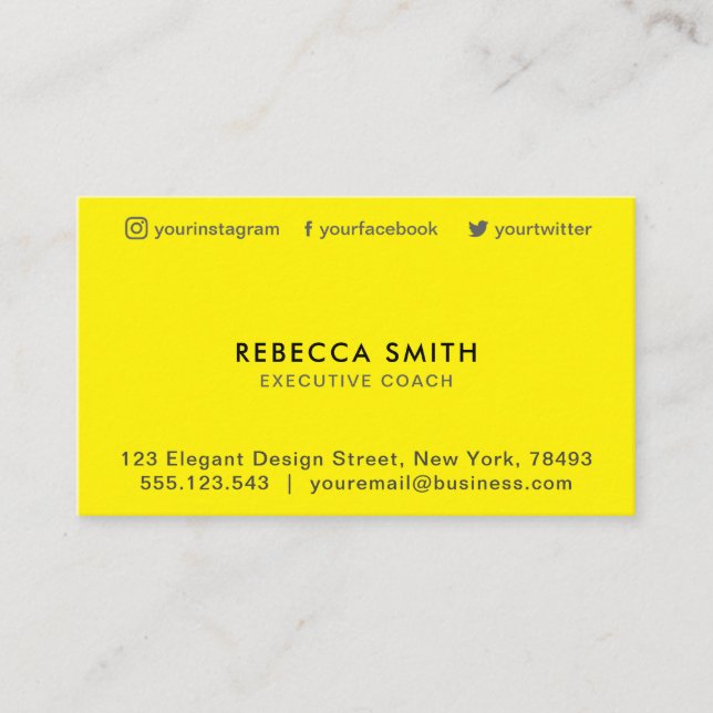 Minimalist Luxury Boutique Vibrant Yellow Business Card (Front)