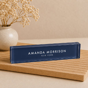 Minimalist Luxury Dark Navy Blue Nameplate