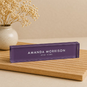 Minimalist Luxury Eggplant Purple Nameplate