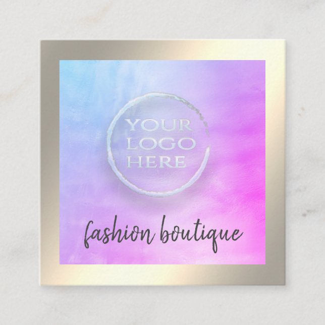 Minimalist luxury gold holographic custom logo square business card (Front)