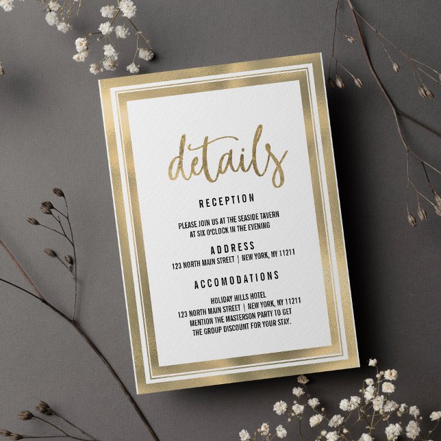 Minimalist luxury gold white wedding Details  Invitation (Minimalist luxury gold white wedding Details )